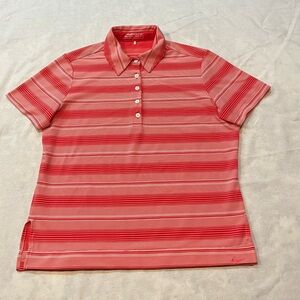 Nike Women's Red and Pink Striped Polo Shirt